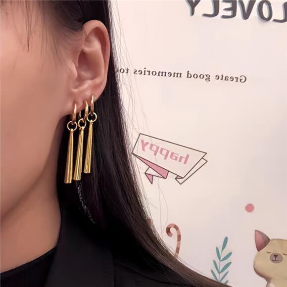 3pcs Golden Simple Anime Style Ear Clip Earrings  For Girls & Boys, New! - Picture 2 of 7